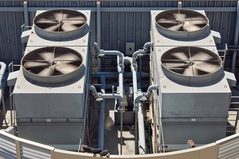 top view of commercial building HVAC system.